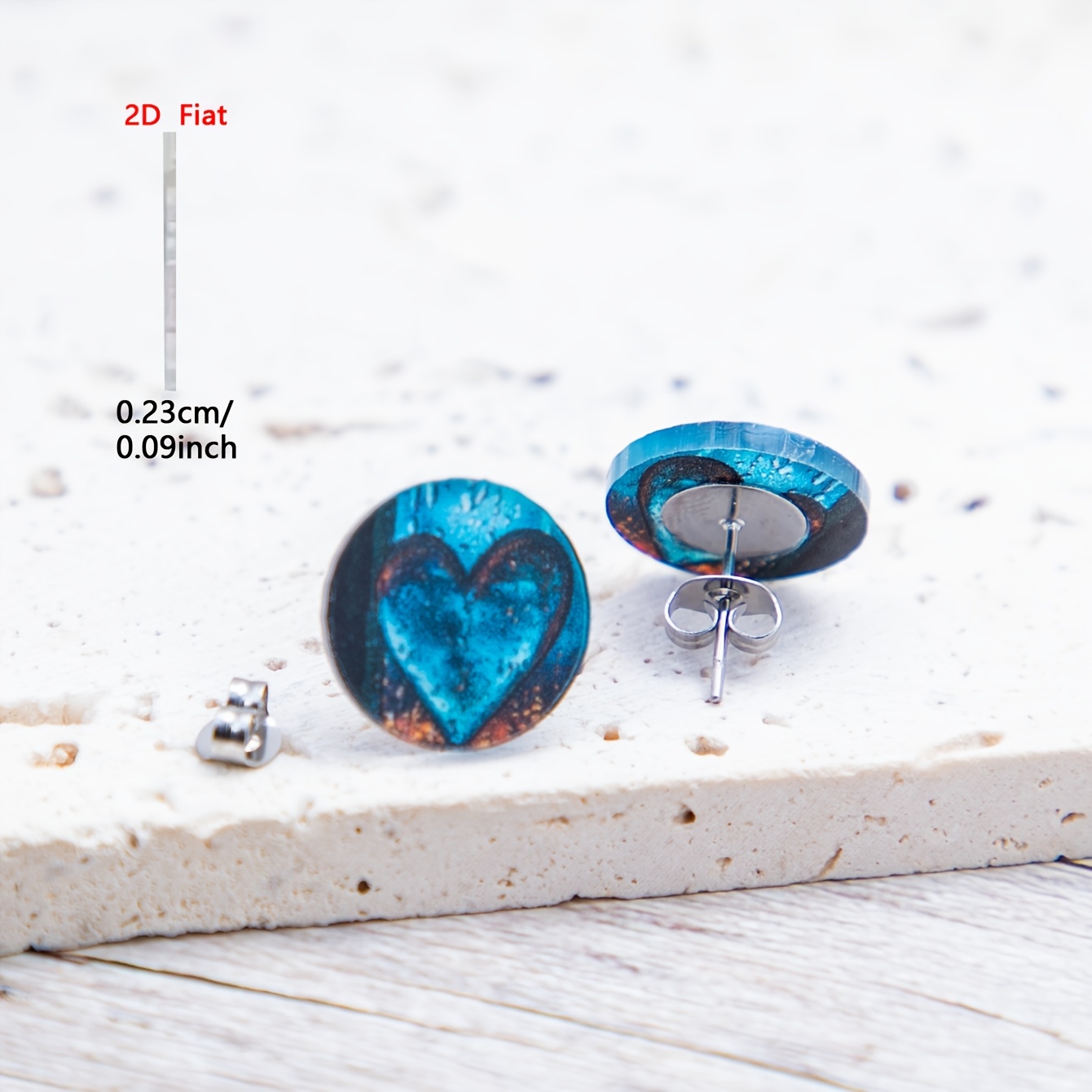 2D Flat Round Heart Teardrop Pattern Acrylic Stud Earrings